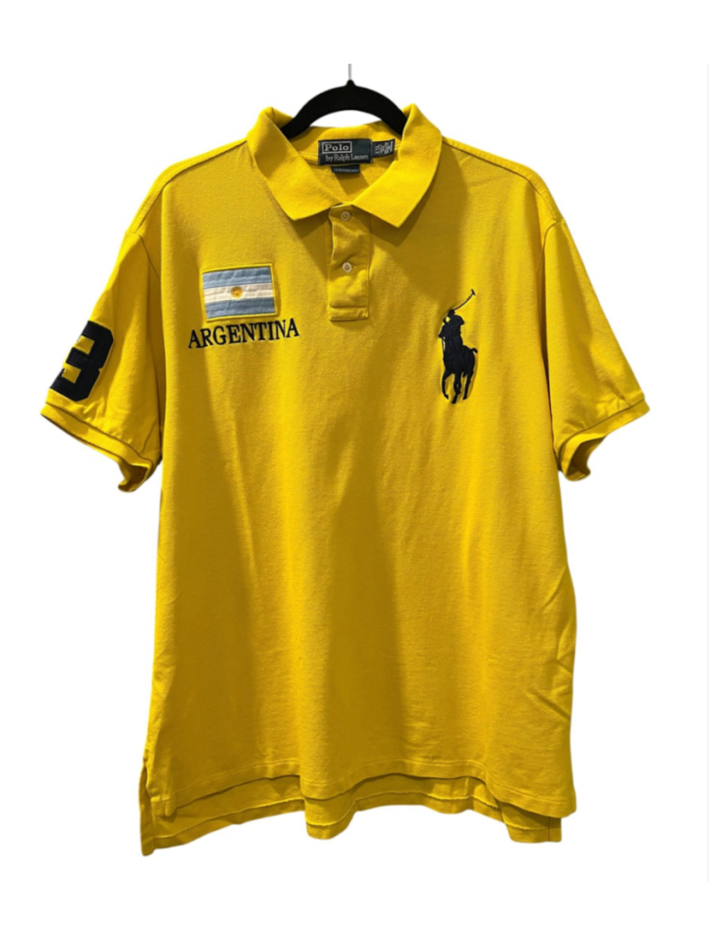 Vintage Polo Ralph Lauren Argentina Polo Shirt Big Pony Yellow Custom Fit XXL